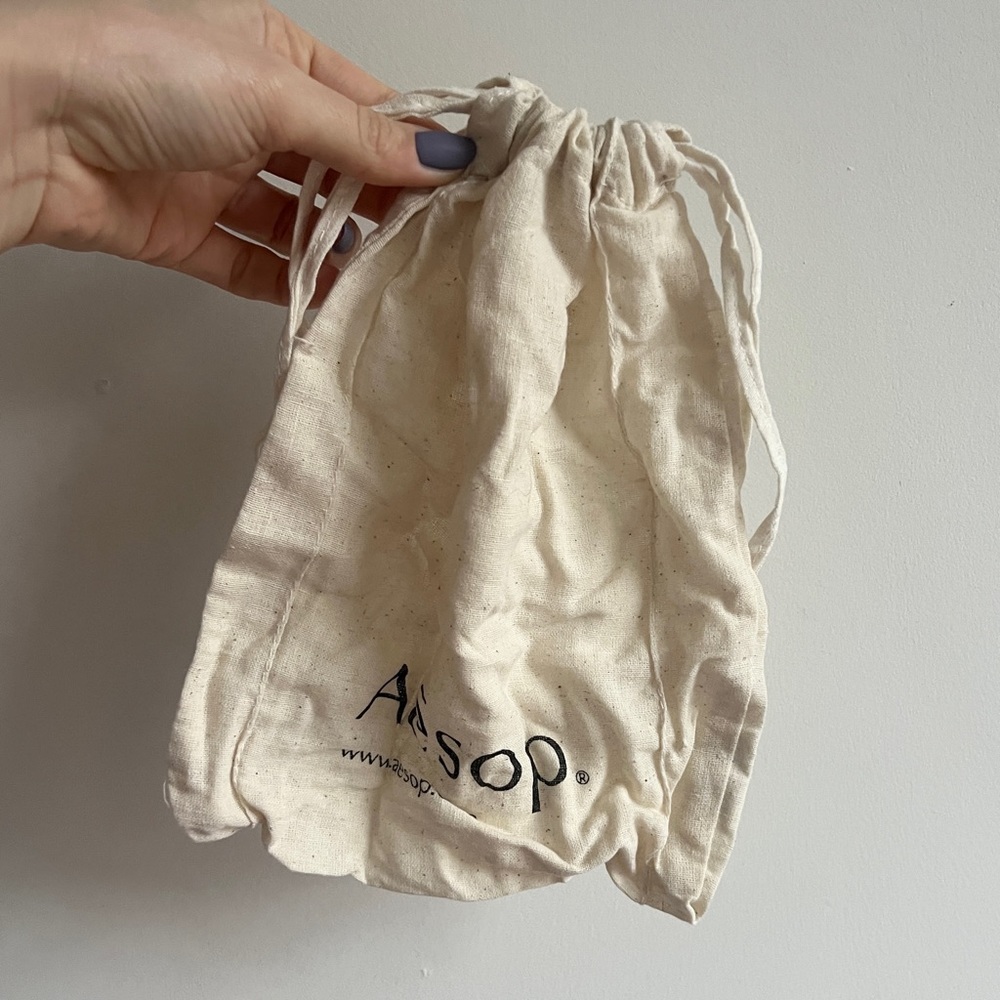 Aesop beige natural drawstring dust bag